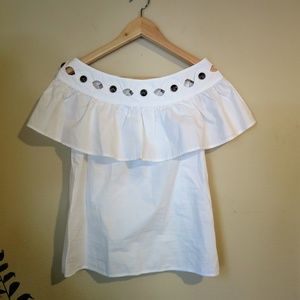 J. Crew White Ruffles Buttons Blouse  XXXS  *NWT*